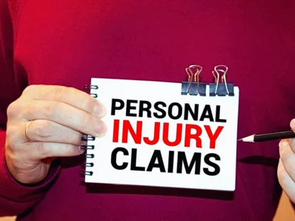 a person holding a notebook with the words "PERSONAL INJURY CLAIMS" written on it.
